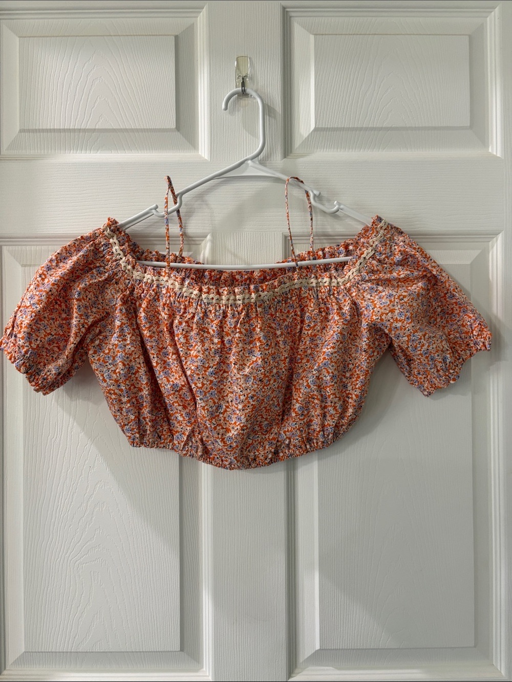 Zara Orange Floral Off-Shoulder Crop Top - Picture 1 of 11